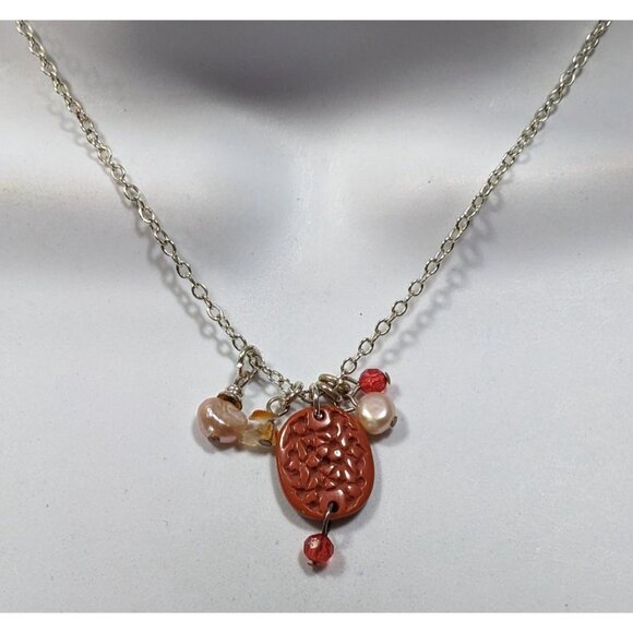 Nature Inspired Pink And Red Cluster Charm Pendant Necklace - Picture 4 of 6